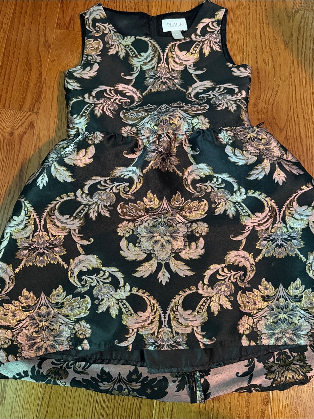 The Children's Place gorgeous Black Dress with Gold & Pale Pink Brocade Size 6